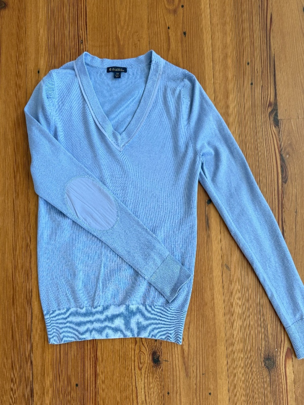 Brooks Brothers V Neck Silk Blend Sweater with Silk Elbow Patch Sleeves XS